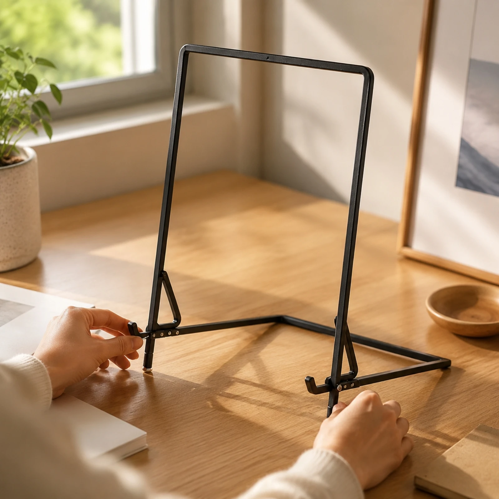 Display Stand with Retaining Hooks Adjustable Iron Display Stand Freestanding Sturdy for Desk, Counter