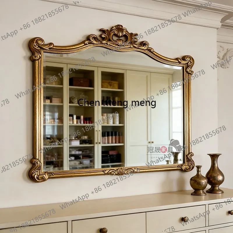 

European retro bathroom mirror wall hanging bathroom special-shaped carved makeup mirror French living room
