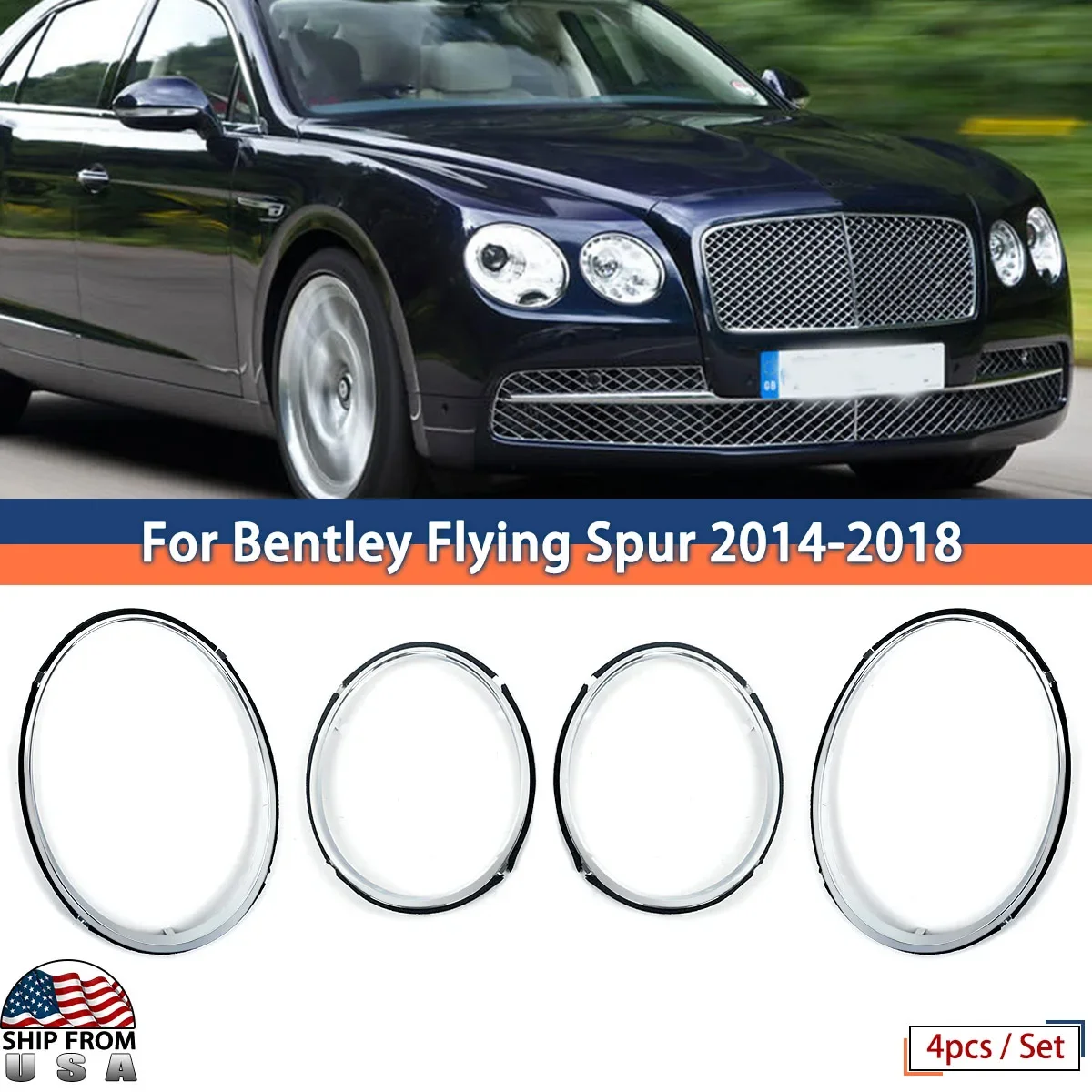 For Bentley Continental Flying Spur Headlight Trims Lights Rims Chrome 4D 2014-2019