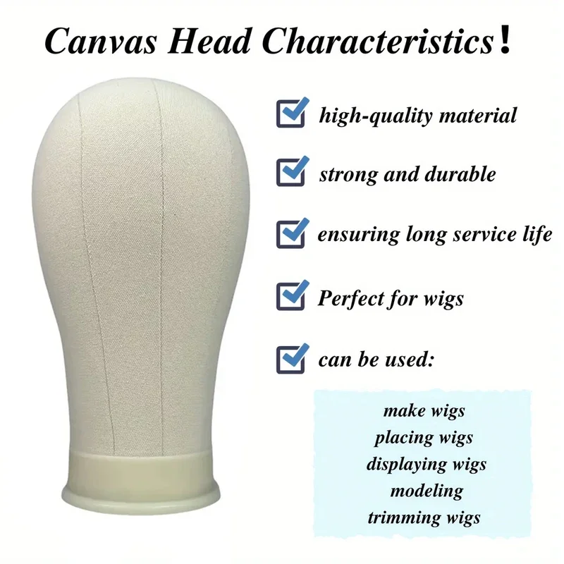 21-23Inch Canvas Wig Block Head with Stand, Mannequin Head for Making Wigs Styling Display with Wig Caps