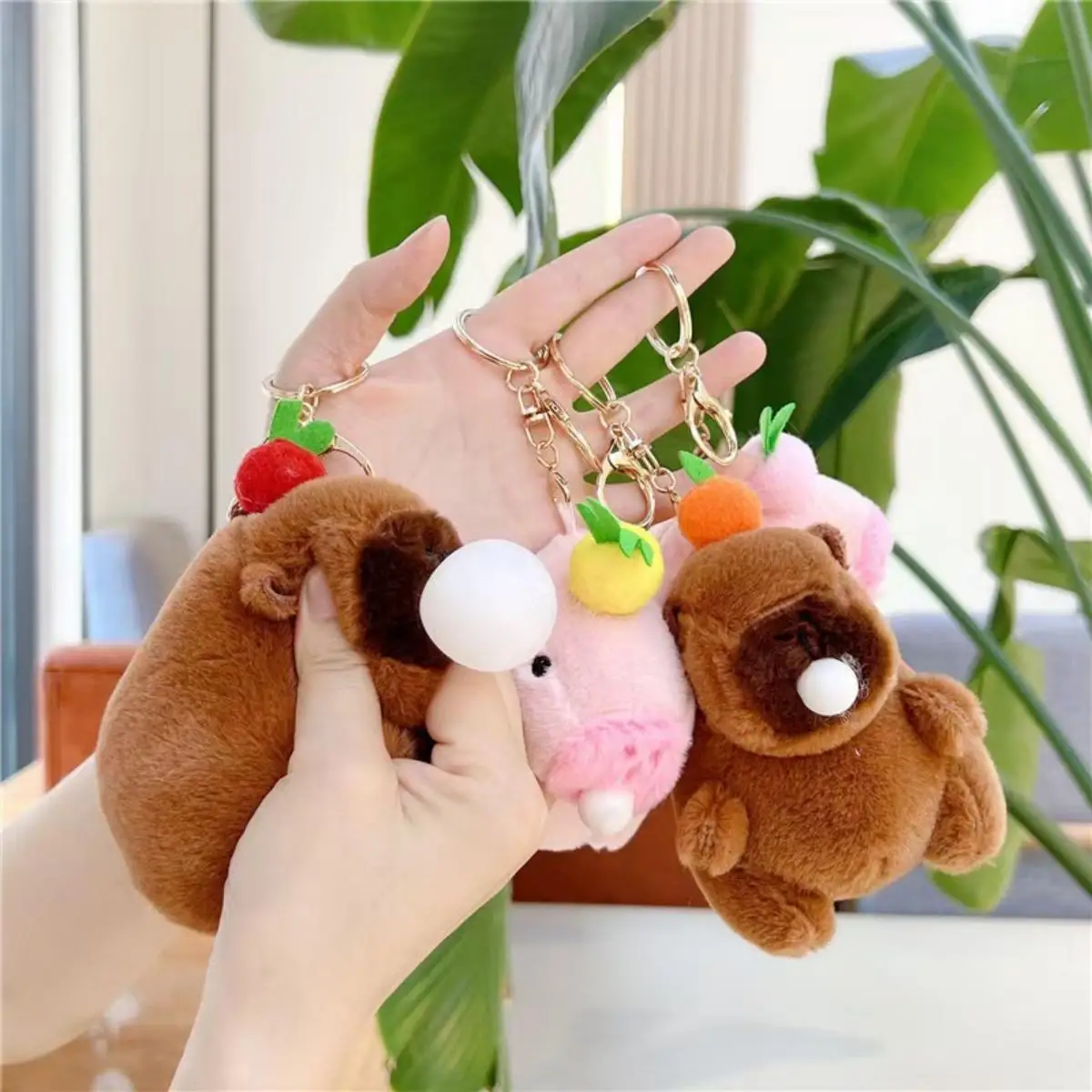 Cute Capybara Plush Keychain Squeeze Blow Bubbles Bag Pendant Soft Stuff Relieve Stress Toys Accessories For Kid's BIrthday Gift