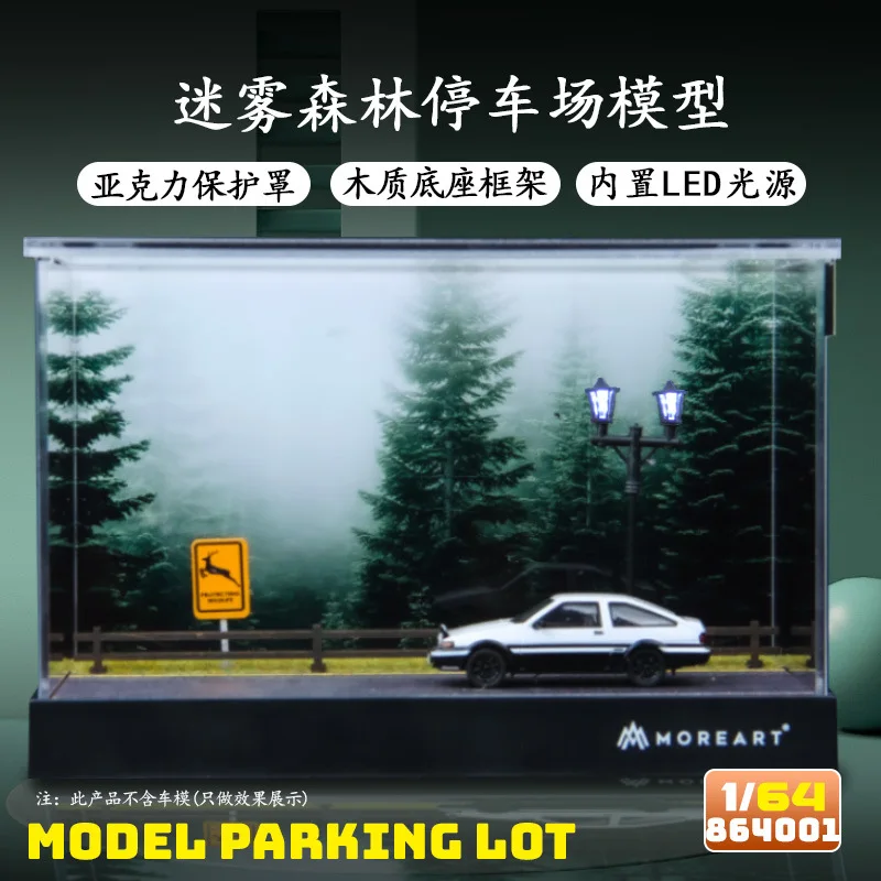 

1:64 Lighting Simulation Car Parking Lot Misty Forest Car Scene Vehicles Dioramas Model Display Cabinet Box Toy Collection Gifts