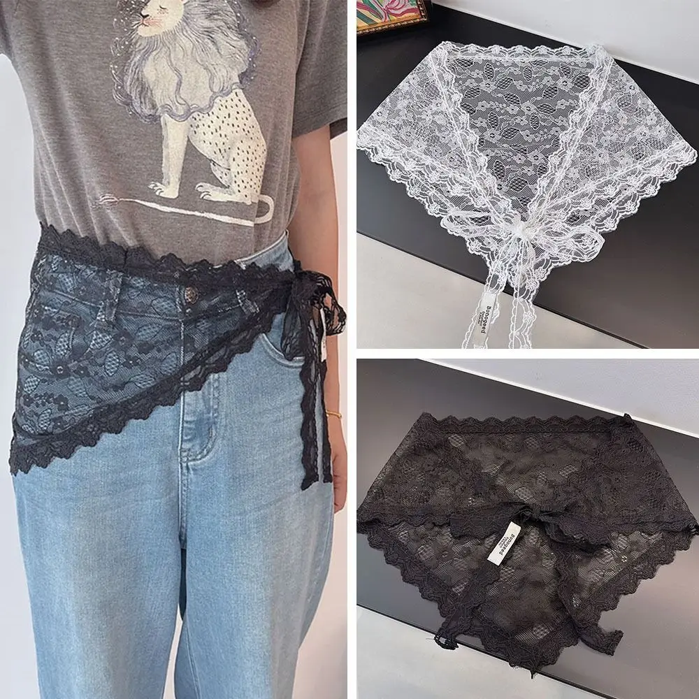 

Fashion Floral Lace Mini Skirt Lace-up Y2K Streetwear Lace Triangle Scarf Hip Curtain for Women