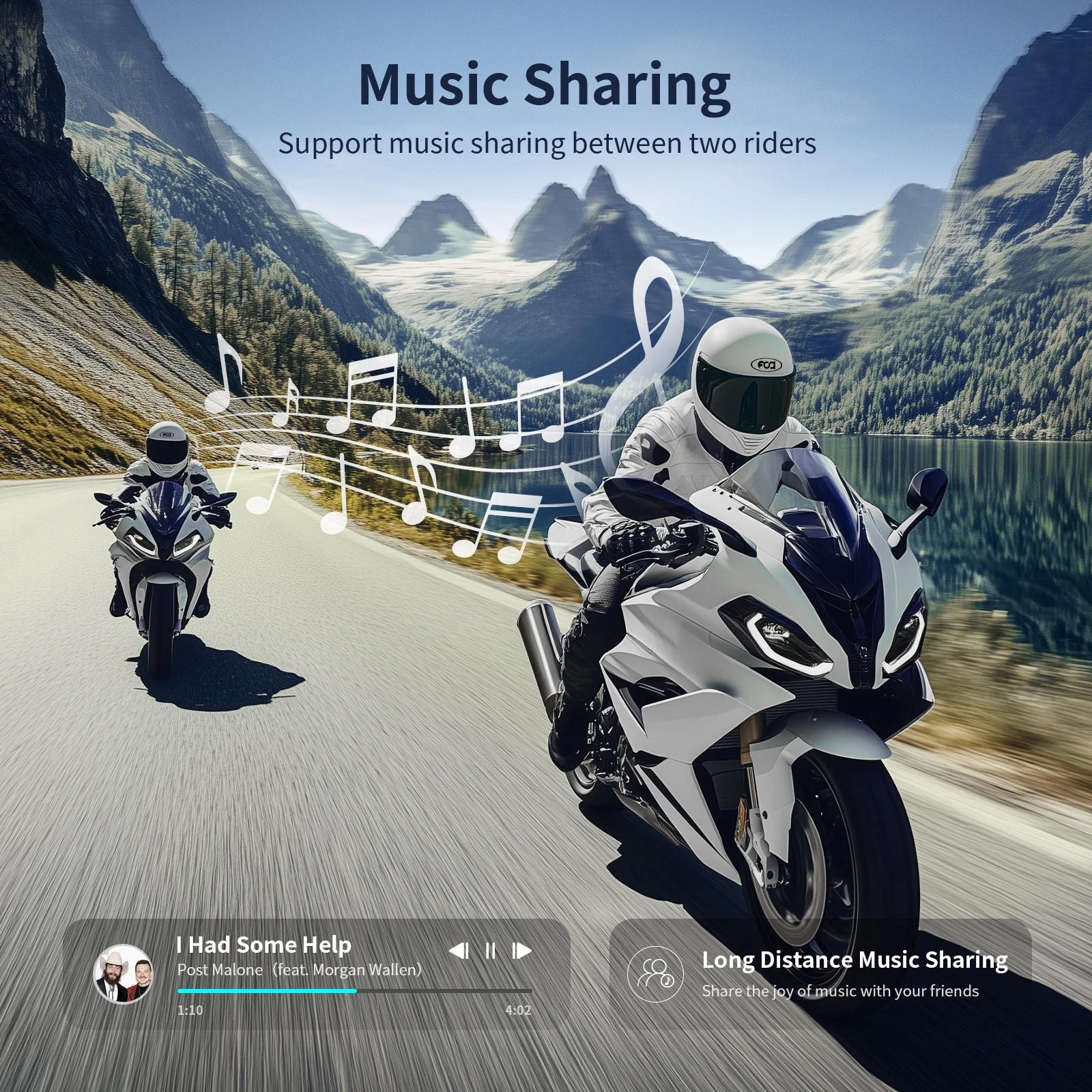 2pcs Fodsports T1 bluetooth motorcycle intercom,bluetooth helmet headset,moto interphone,1000M,BT5.4,FM radio - Image 5