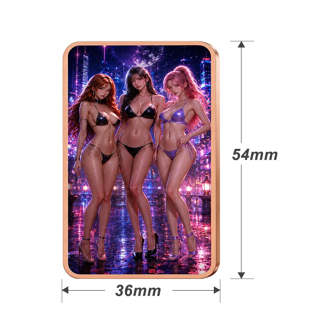1oz .999 Fine Copper 7pcs Glamour Beauty Round City Night Swimsuit Evening Dress Colorized Art Collectible Copper Tone Gift