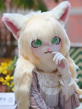 Headset Harige Kig Cosplay Masker Poot Hoofd Basis Comiket Harige Fursuit Kigurumi Dier Kat Konijn Pop Beest Kostuum