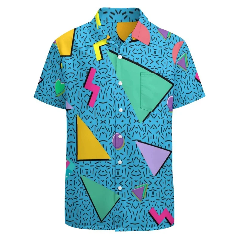 Camisa havaiana clássica com estampa 3d para homens, camisa funky retrô com gráficos para festa, manga curta, camisa com botão, roupas de rua y2k