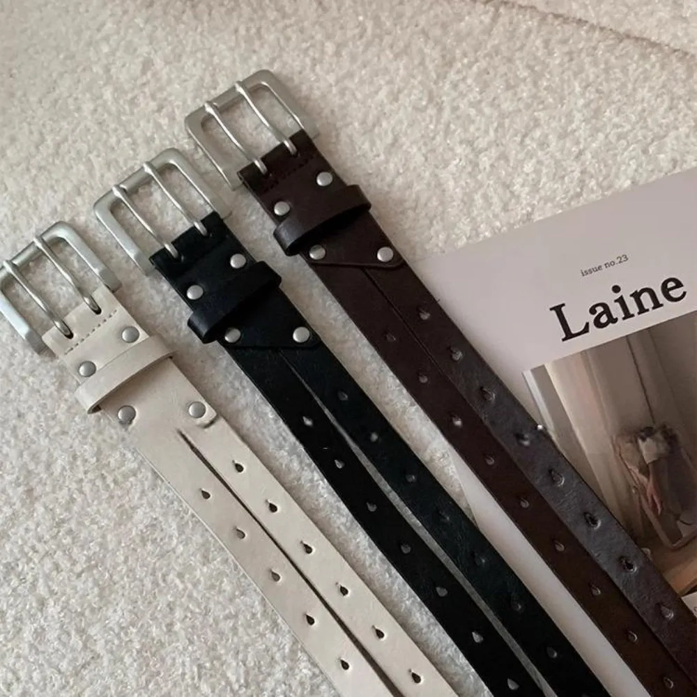 Niche Vintage Women's Belt Double-Breasted Y2k Waist Belt Versatile Leather Dress Jeans Belt Male Female