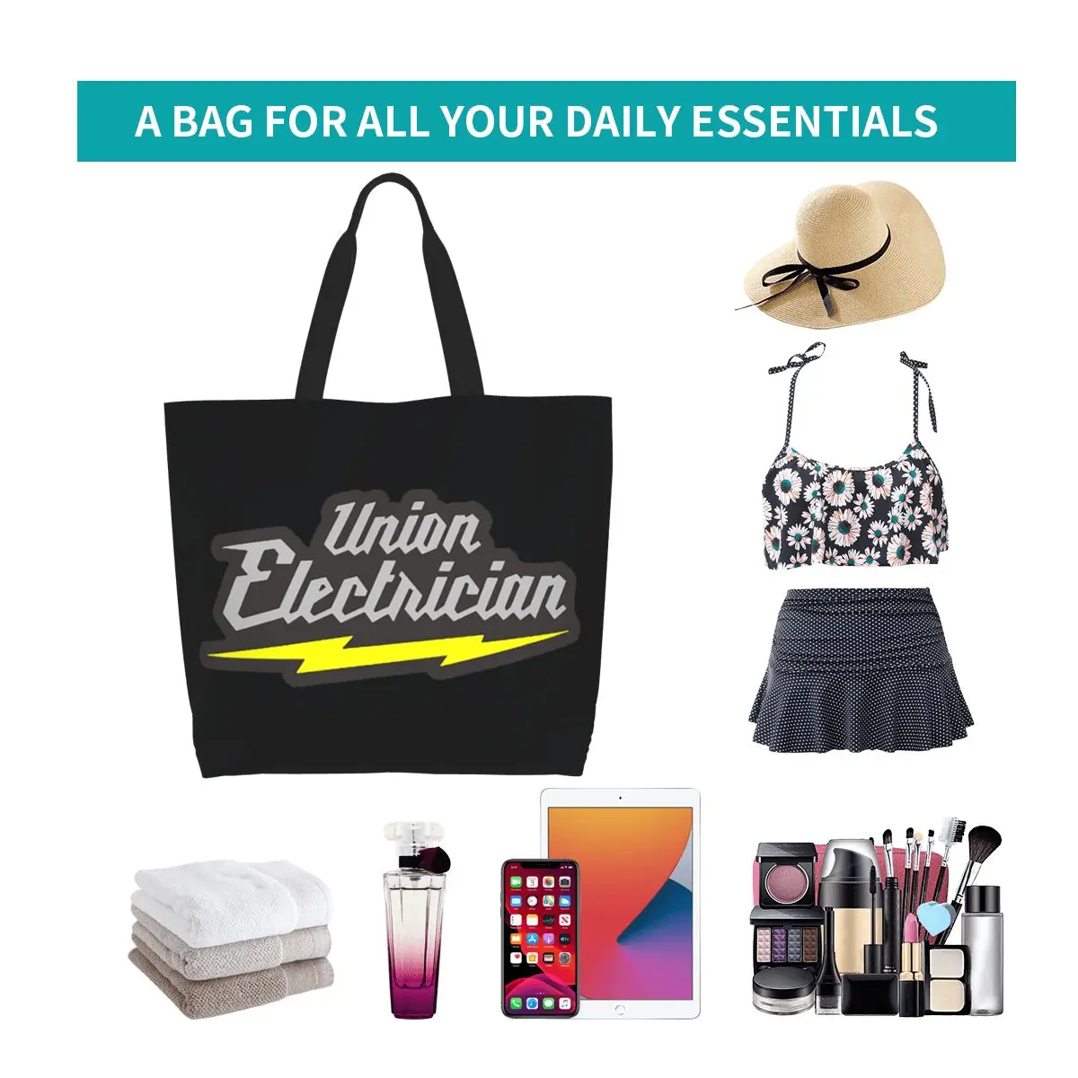 Union Electrician Shopping Tote Bag Canvas Large Capacity Shoulder Bags Shopper Grocery Handbag for Women