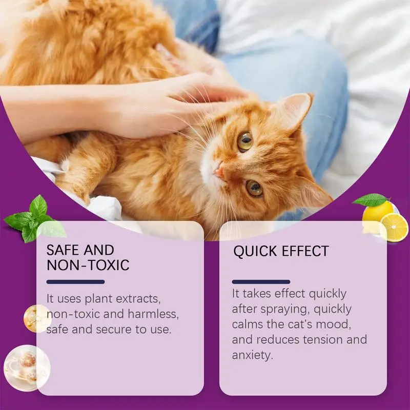 Cat Stress Relief Spray 100ml Scratch Prevention Cat Facial Spray Natural Plant-Based Acts Quickly Cat Calming Spray For