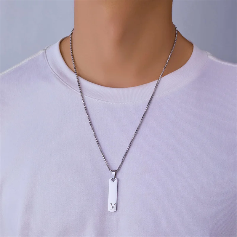 Simple 26 English Initial Letter Necklaces for Women Men Silver Color Square Pendant Necklace Personalized Jewelry Birthday Gift