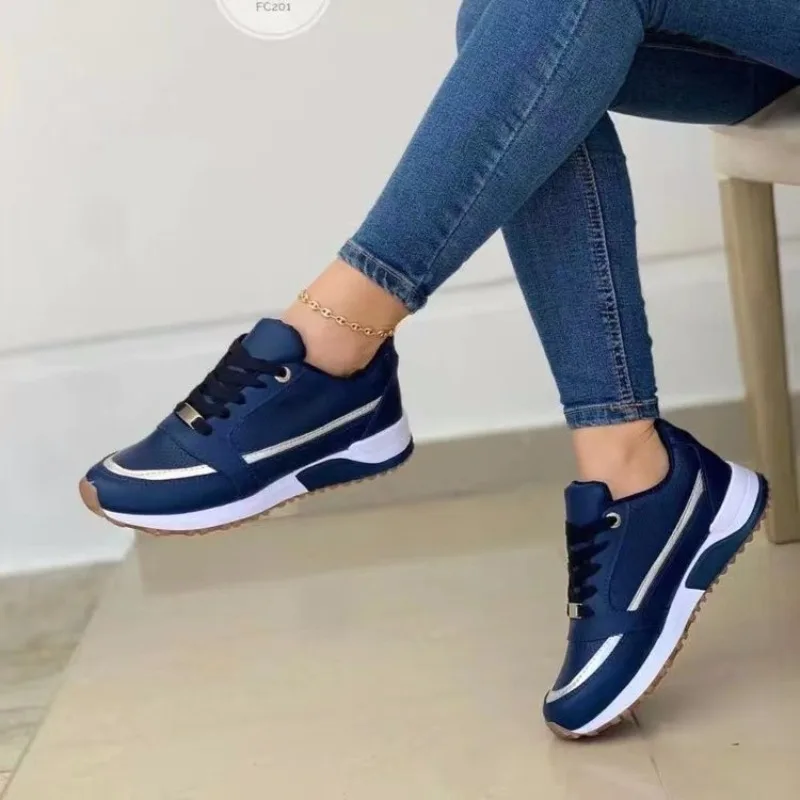 Zapatillas de deporte informales para mujer, zapatos deportivos planos con cordones para correr y caminar, calzado transpirable vulcanizado, novedad