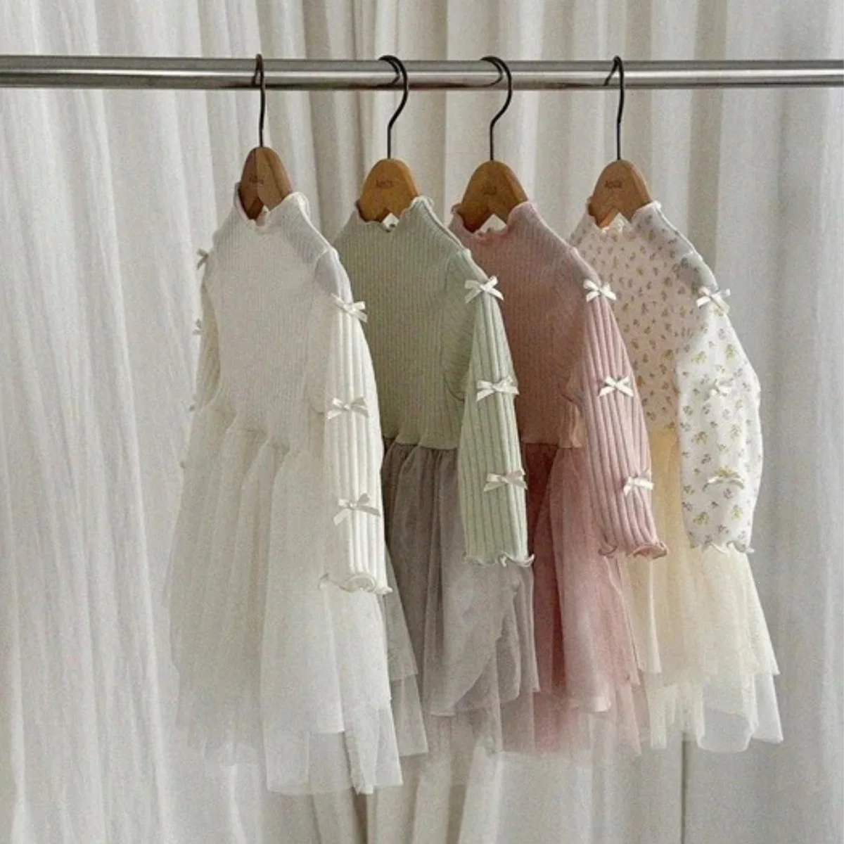 2026 Autumn New Baby Girl Long Sleeve Mesh Dress Cute Infant Princess Dress Toddler Girls Bow Dress Kids Party Clothes