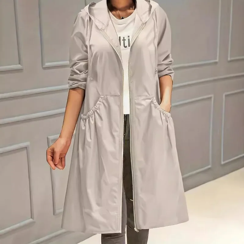 

Women's Spring Autumn New Korean Long Loose Large Size Fashion Spring Autumn Casual Trench Coat With Hoode Windproof Windbreaker