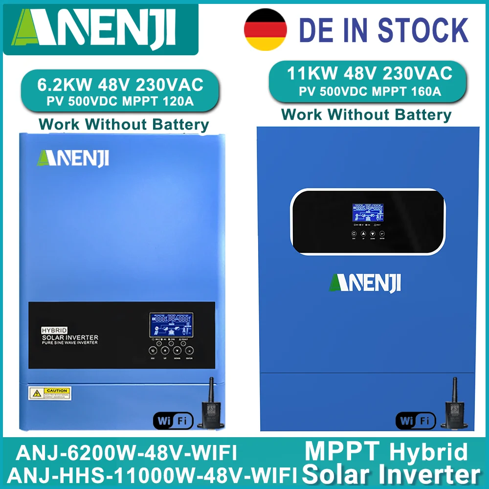 11KW Hybrid Solar Inverter MPPT 160A 120A Pure Sine Wave 6.2KW 48V PV 500VDC 220V Solar Charge Controller with WiFi