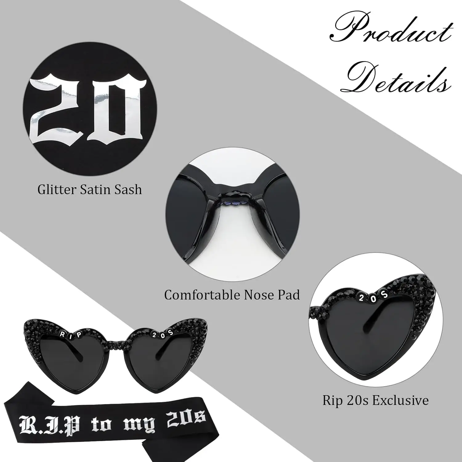 2pcs Rip 20s Sunglasses and Birthday Sash for Women 30th Birthday Decorations for Her Gifts Rip To My 20s Birthday Decorations - view 3