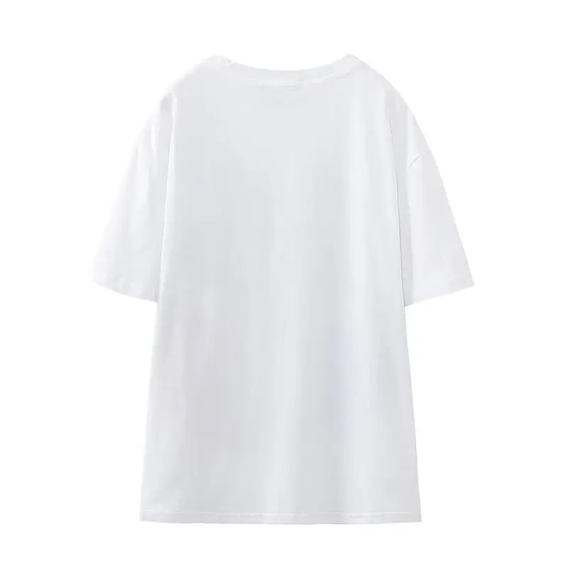 فضفاض القطن جولة Ne ort Sve تي شيرت أبيض جديد 2024 المرأة Faionable الصيف الأعلى للفتيات المطبوعة لباس غير رسمي #3
