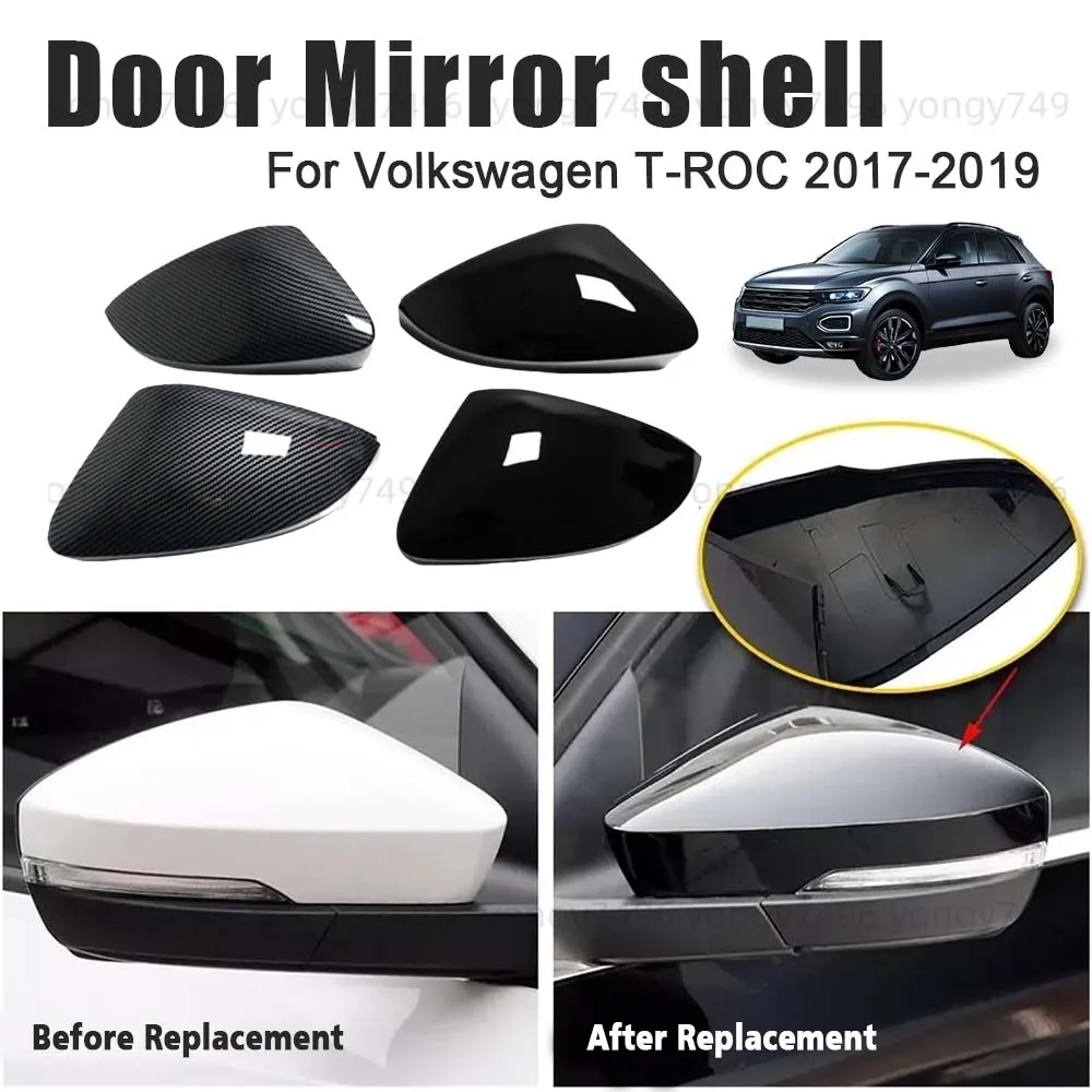 

Protective Cover Door Mirror Shell For Volkswagen T-ROC 2017 2018 2019 Carbon Fiber Jet Black Car Rearview Accessories Replace