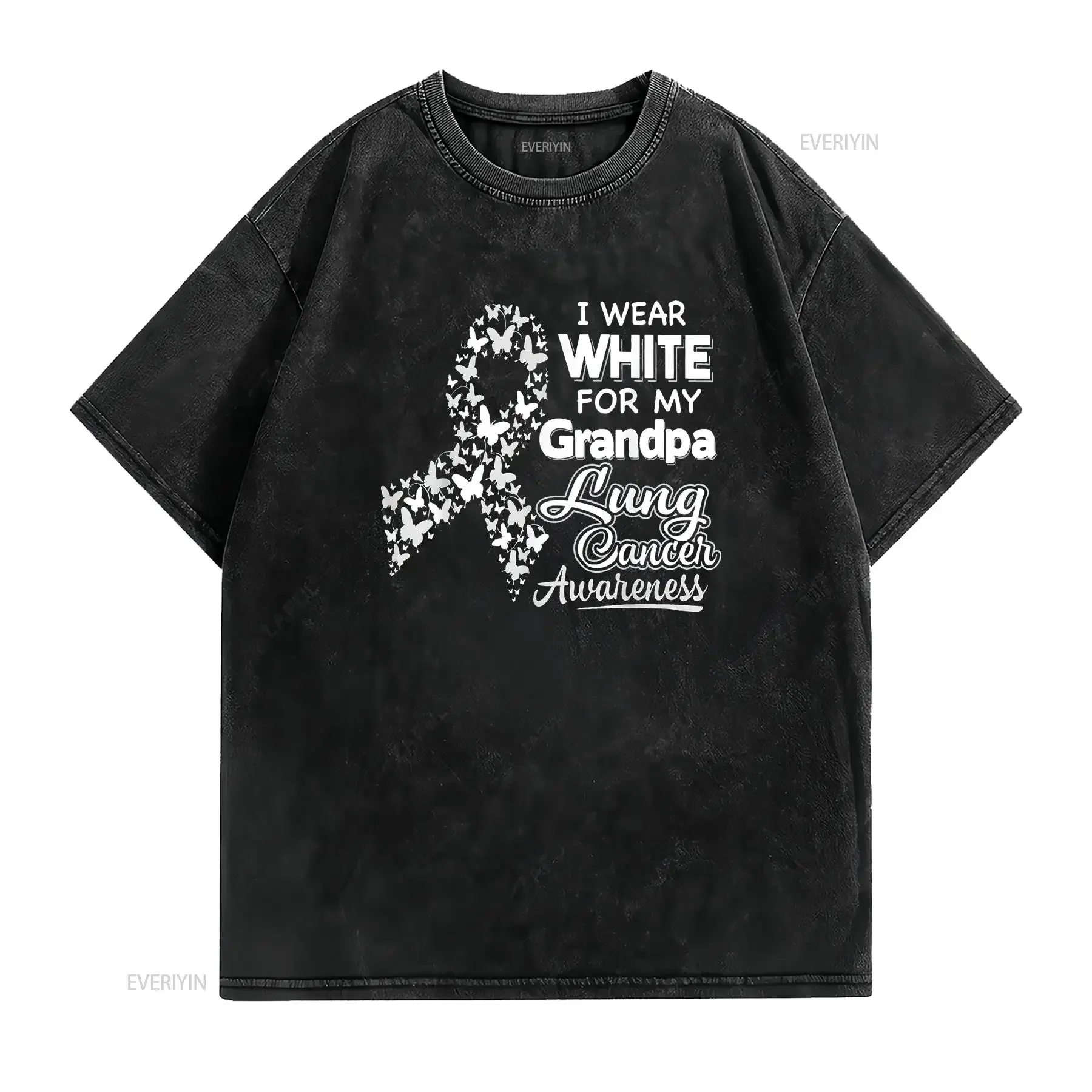 Womens Lung Cancer Awareness T Shirt I Wear White For My Grandpa Black 2X Large vintage Washed Stretched Casual Stylish