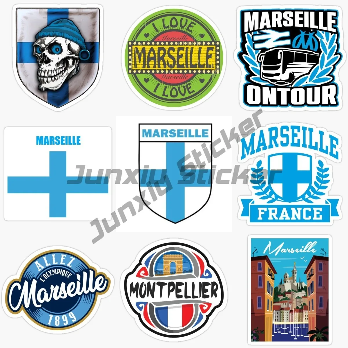 Stiker mobil Marseille kota Perancis cocok untuk lemari es koper komputer sepeda motor helm bumper stiker vinil