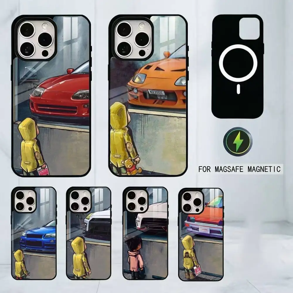 Boy See Sports Car Jdm Drift Phone Case For iPhone17,16,15,14,13,12,11 Plus,Pro Magnetic For Magsafe Wireless Charging