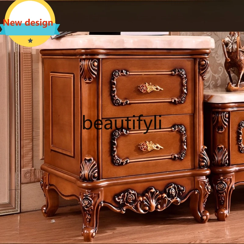 

A139 European Style Side Cabinet Luxury Living Room Vintage Country Solid Wood Carved Storage Chest Wall-Mounted Side Table