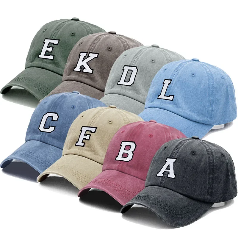 

Letter A-Z Embroidery Baseball Cap For Men Women High Quality Washed Cotton Dad Hats Team Sport Visors Snapback Caps