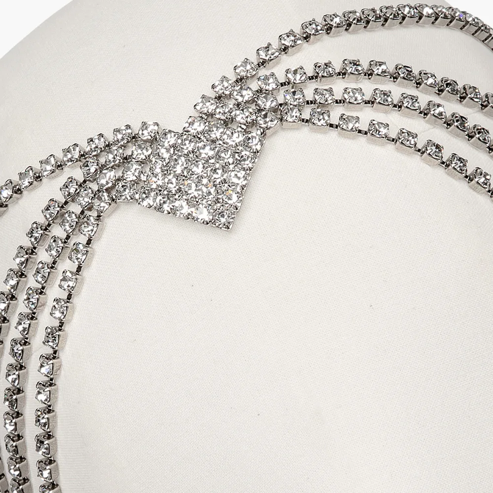 Bohemian Rhinestone Multi-layer Heart Forehead Head Chain Bridal Hair Jewelry for Women Crystal Tassel Hair Chain Headwear Gift