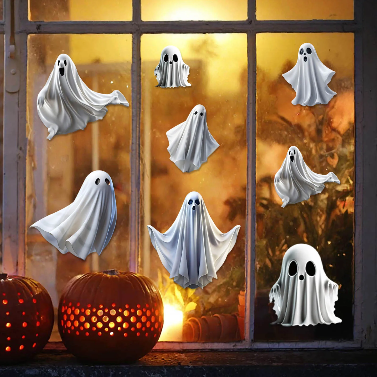 Halloween White Ghost Window Sticker Horror Themed Party Decoration Glass Electrostatic Sticker Festival Supplies Party Stickers