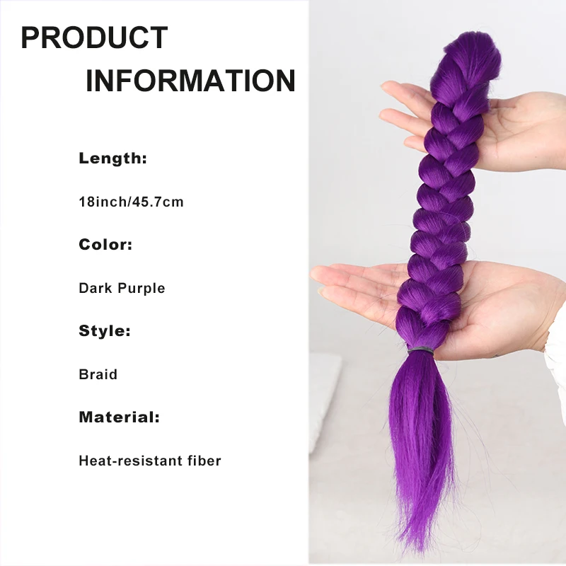 18Inch Purple Synthetic Braided Ponytail Wig, Jaw Clip Ponytail Extension for Women Girls Party Halloween Role Play