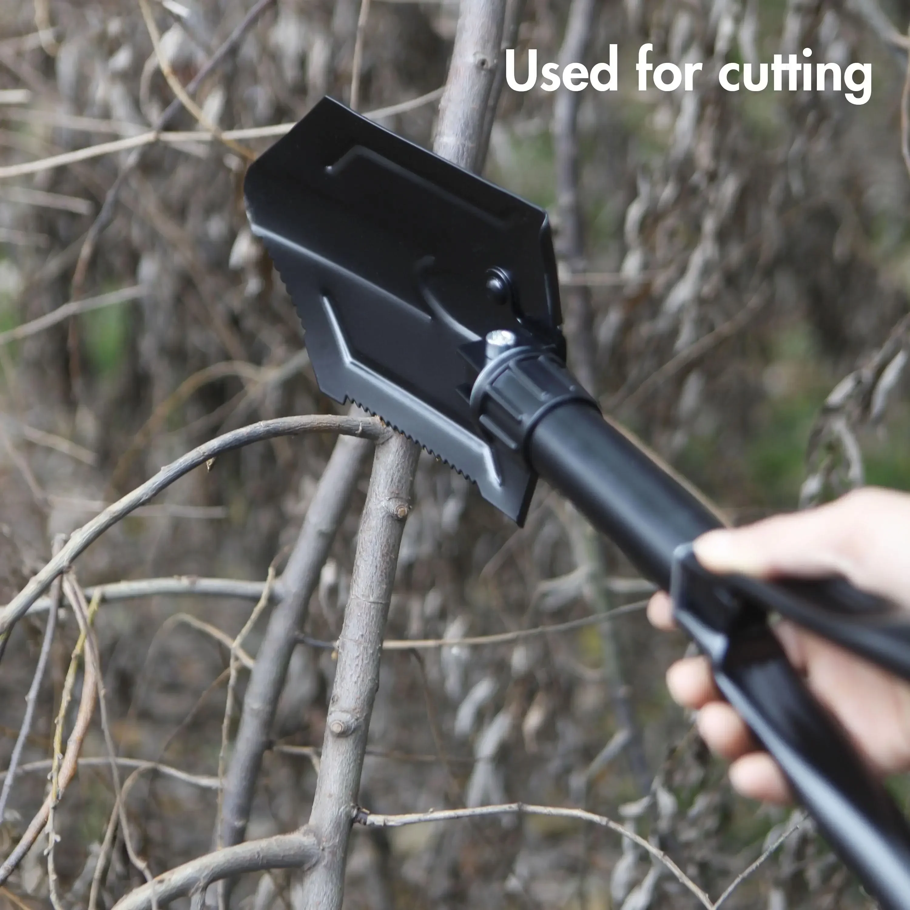 مجرفة قابلة للطي من الفولاذ شديدة التحمل، قابلة للطي مدمجة، باللون الأسود