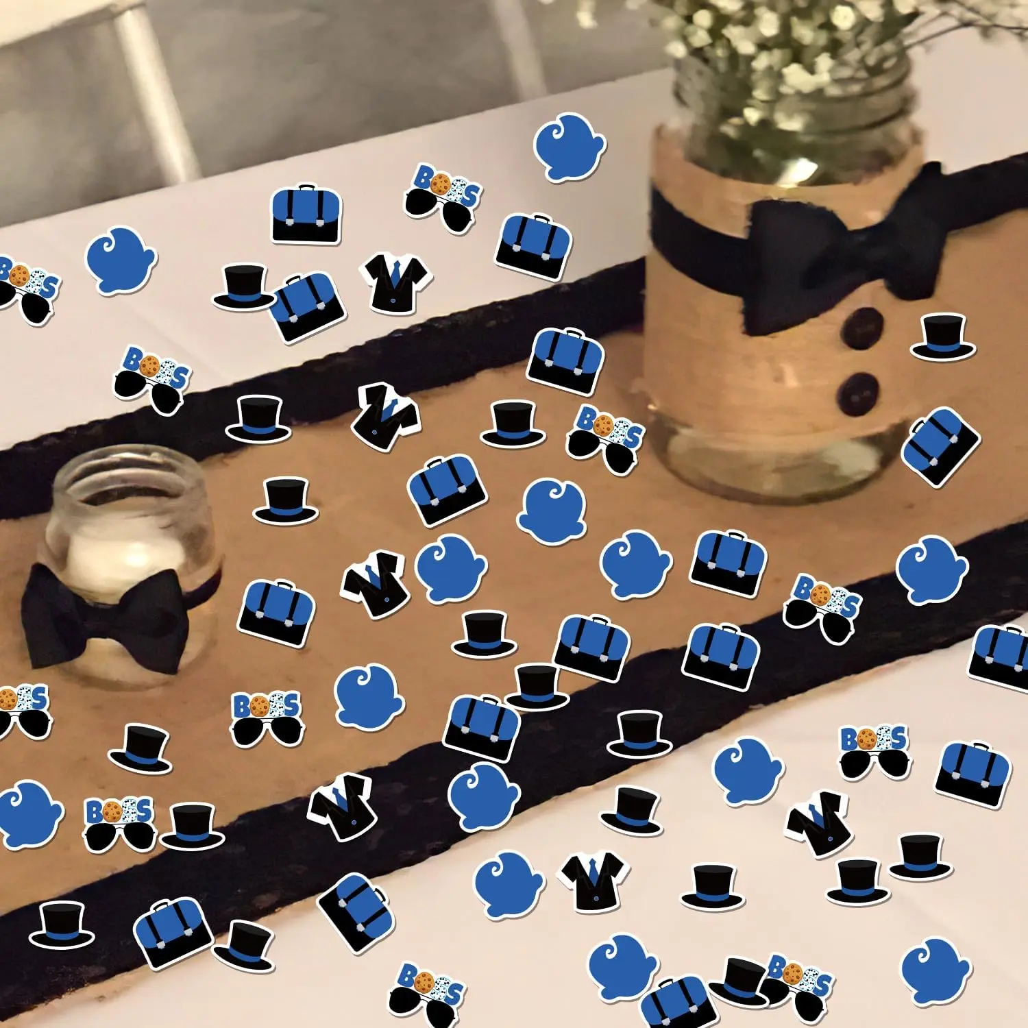 200 pz Baby Boss Coriandoli per Ragazzi Nero Blu Tavolo Coriandoli Boss A Tema Carta Dispersioni Gender Reveal Baby Shower Decorazioni Da Tavola