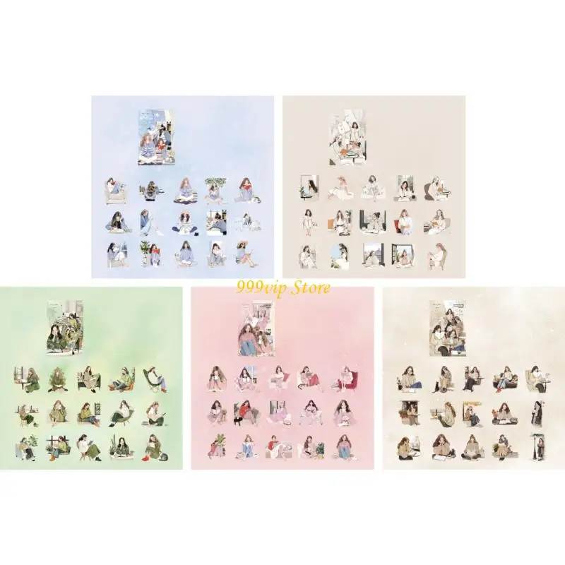C90C Scrapbook Sticker Cartoon Sticker Reading Girl Sticker Lovely Sticker