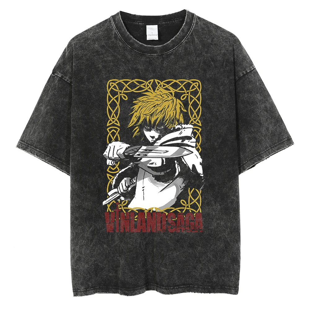 Herren Vinland Saga "I Have No Enemies" Grafik-T-Shirt Thorfinn Anime-Print Vintage Washed Oversized Casual Streetwear T-Shirt – Detail 10