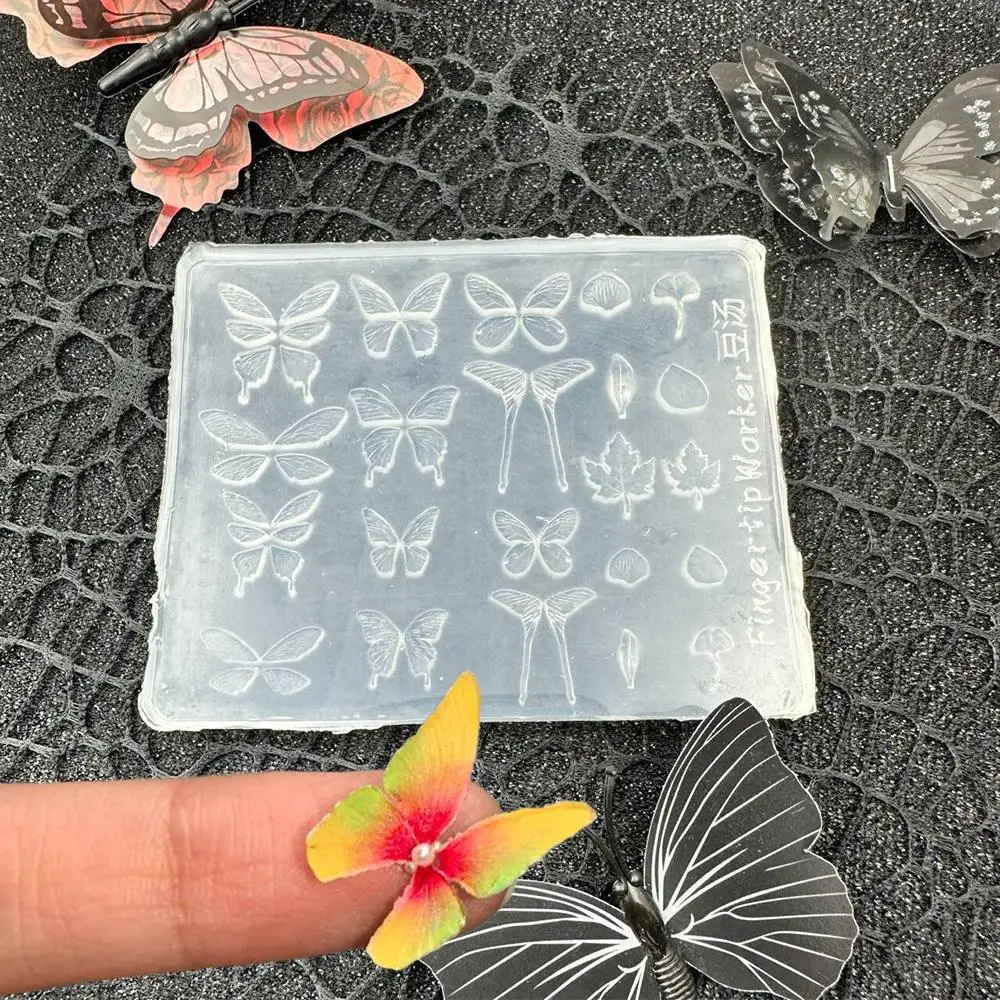 1 قطعة ثلاثية الأبعاد فراشة سيليكون مسمار الفن قالب شفاف مابل ليف الفراشات الإستنسل DIY نحت مسمار السحر مانيكير قوالب