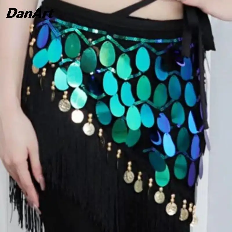 

Belly Dance Hip Scarf Tassel Ladies Sequin Waist Scarf Wrapped Hip Short Skirt Oriental Dance Women Stage Performance Costumes