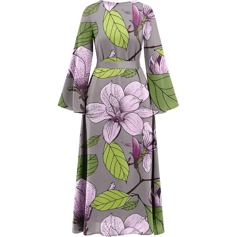 Novo vestido de primavera verão floral com estampa muçulmana de manga comprida, ramadã turco, vintage, vestido de férias