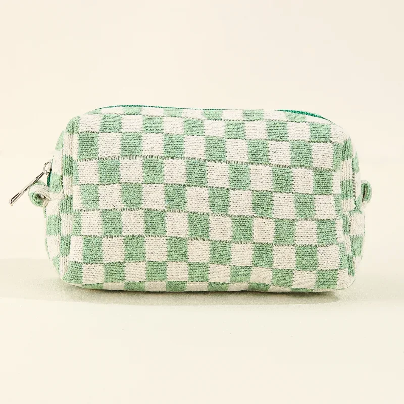 New Colorful Checkerboard Plush Makeup Bag Large Capacity Storage Bag Women Clutch Cosmetic Organizer Portable Toiletries Bag