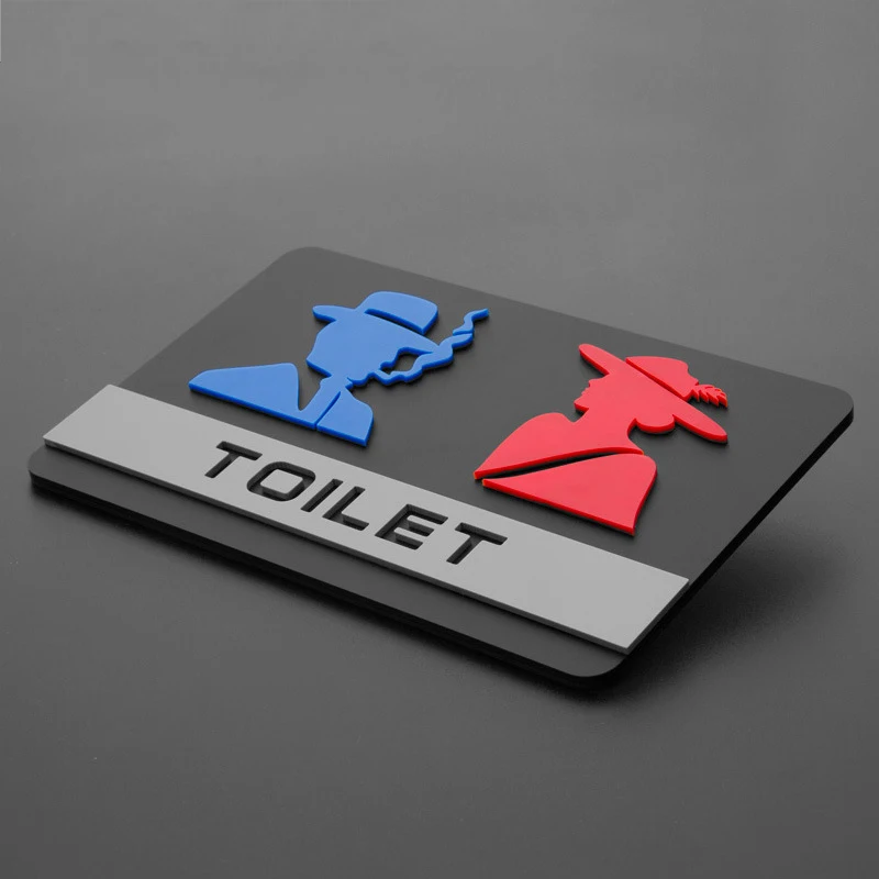 1Pcs Acrylic Toilet Door Sign Blue Red Men & Women Bathroom Sign Plate WC Sign Wall Sticker For Hotel,Office,Home,Restaurant