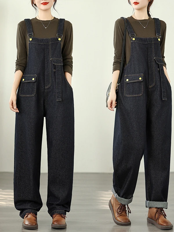 Vintage Loose Fit Denim Overalls Age-Defng plus Size High Waist Straight Leg Pants for Women Autumn 2025 Faion Trend