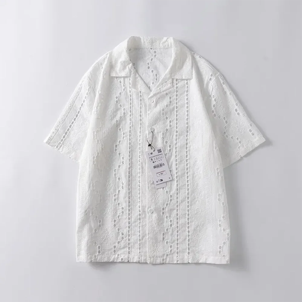 

Mens Shirt Hollow Breathable Sexy Thin Shirt Streetwear Fashion Daily Niche Versatile Short-Sleeved Tops Men'S Clothing 2025 New