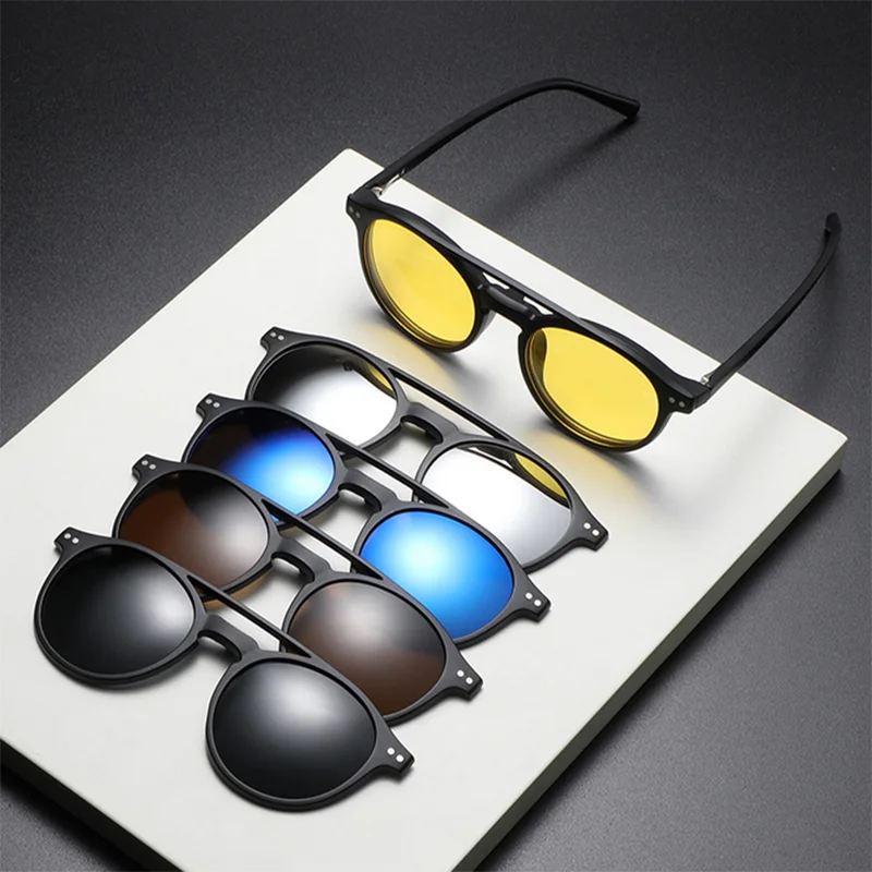 2356 New Retro Set Of Sunglasses For Men Women Round Frame Magnetic Clip Sun Glasses TR Frame -0.5 -1.0 -2 to -6