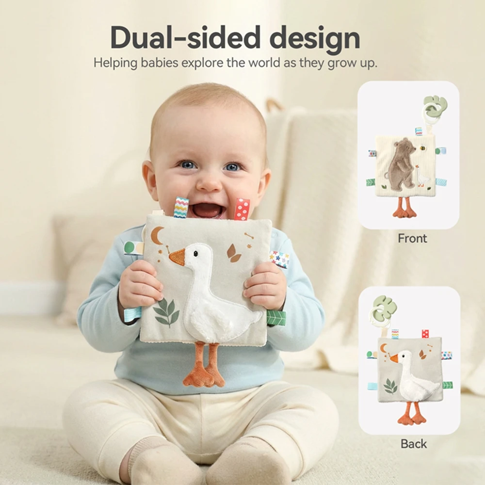 Soft Baby Books 3D Touch Feel High Contrast Cloth Book Sensory Early Learning Stroller Toys Animals Book with Silicone Teether