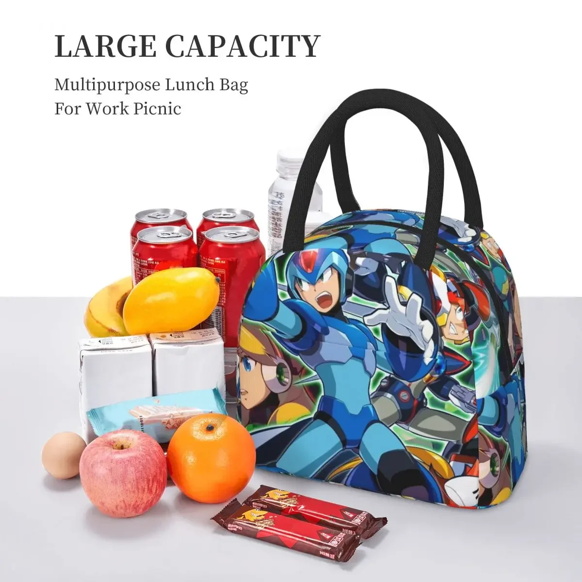 Megaman Video Game Mega Man Insulated Lunch Bag for Kids School Cooler Thermal Food Box Tote Leakproof Lunch Boxes Container