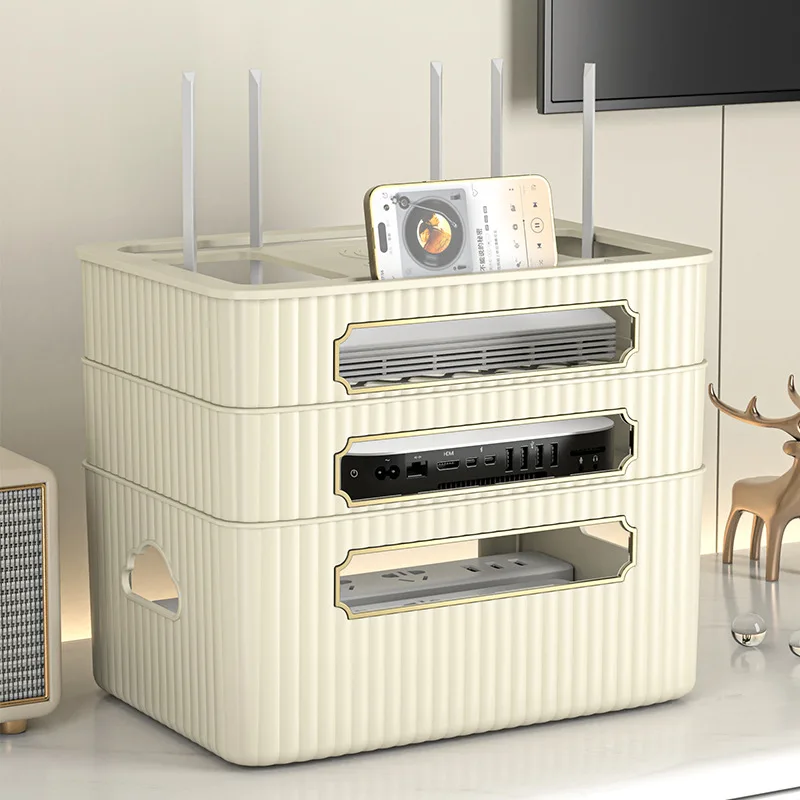 

(Triple layer) WiFi Router Decorative Storage Boxes Wire Rack Cover Cable Organizer Box (No Installation Split Type)