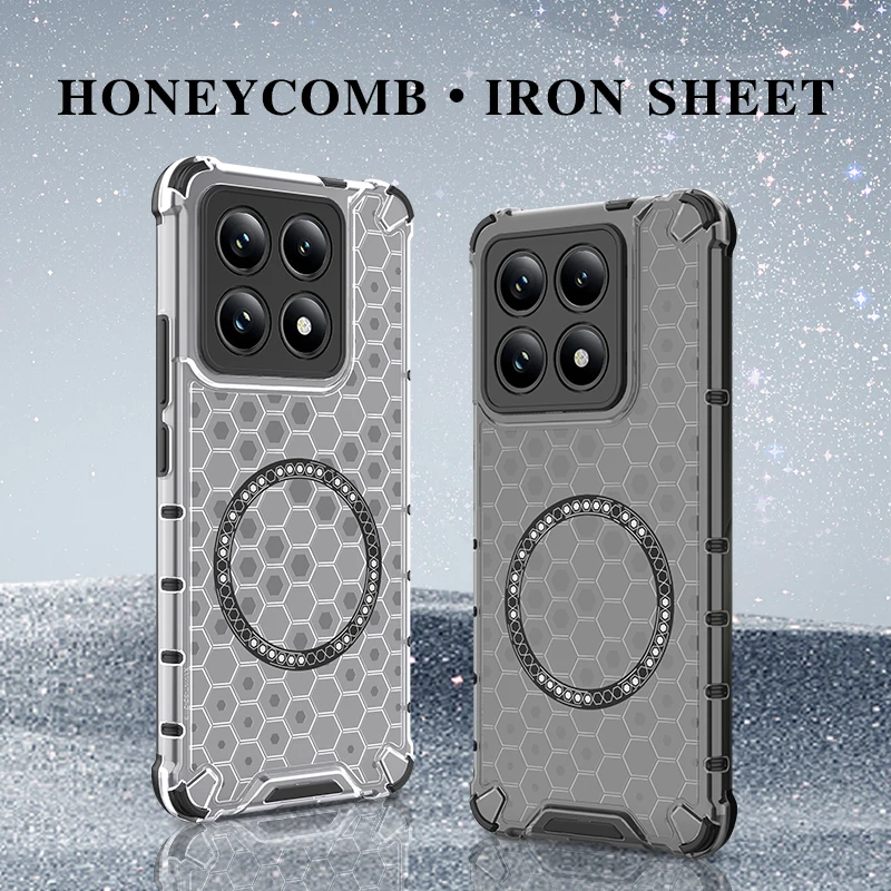 2 in1 Full Protection Shockproof Magnetic Phone Case for Xiaomi Mi 15 Pro 14T 14TPro Case Translucent HoneyComb Armor Back Cover
