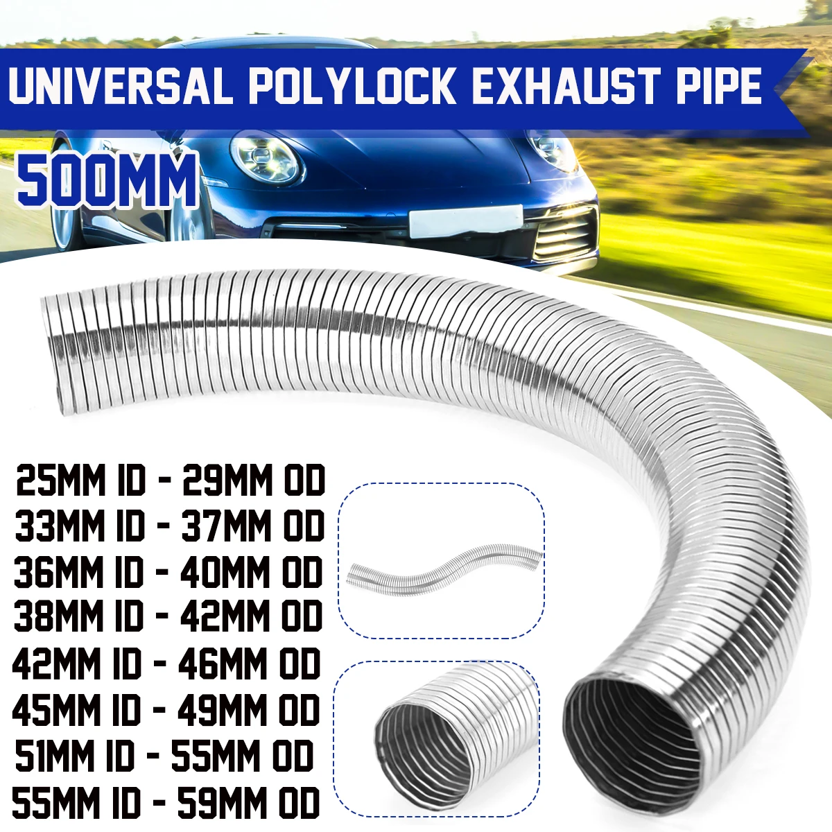 

500mm Universal Flexible Polylock Exhaust Pipe Vent Hose Quick Repair Tube Stainless Steel DIY Smoke Tubes Exhaust Vent Pipe