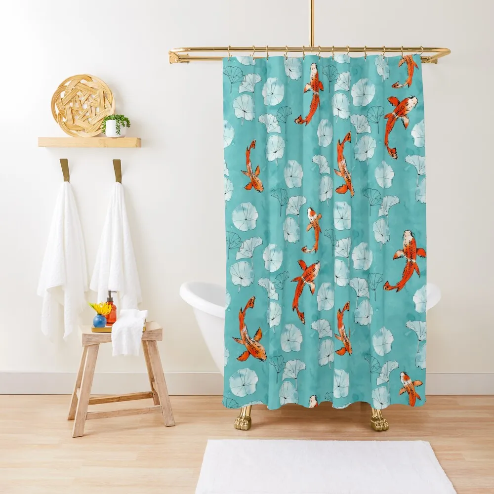 

Waterlily koi in turquoise Shower Curtain Shower For Bathroom Anime Shower For Bathrooms With Beautiful Designs Curtain