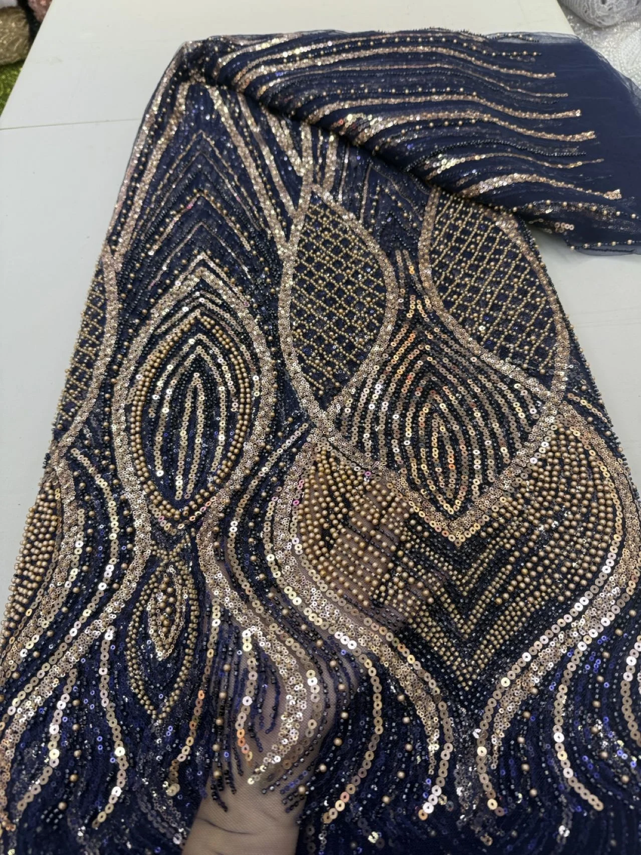 

Нигерийский африканский французский гипюр, тюль, кружевная ткань, блестки, вышивка бисером для свадебных вечерних платьев, 5 ярдов, 2025