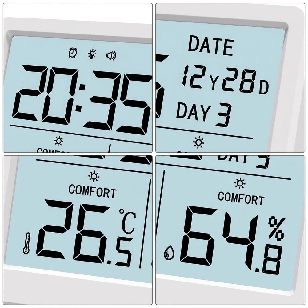 Digital Thermometer Hygrometer White ABS 8.8x6.8cm LCD Display For Baby Room Indoor Air Quality Monitor